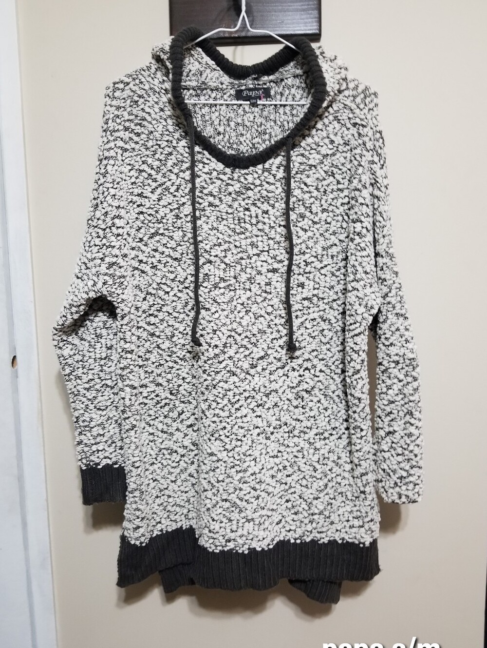 Papa Black White Hooded Cowl Sweater S/M Chunky Long Nwotags